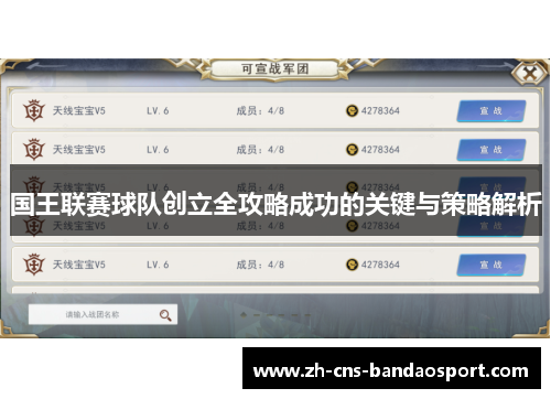 国王联赛球队创立全攻略成功的关键与策略解析